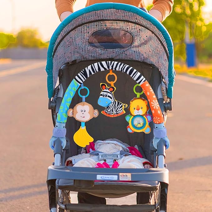Car Seat Toys for Babies 0-6 Months,Baby Stroller Activity Arch Toys for Infant 0-6 Months Hanging Rattle Musical Bassinet Travel Crib Carseat Toy,Clip on Bouncer Toys for Babies 0 3 6 9 Months Gift