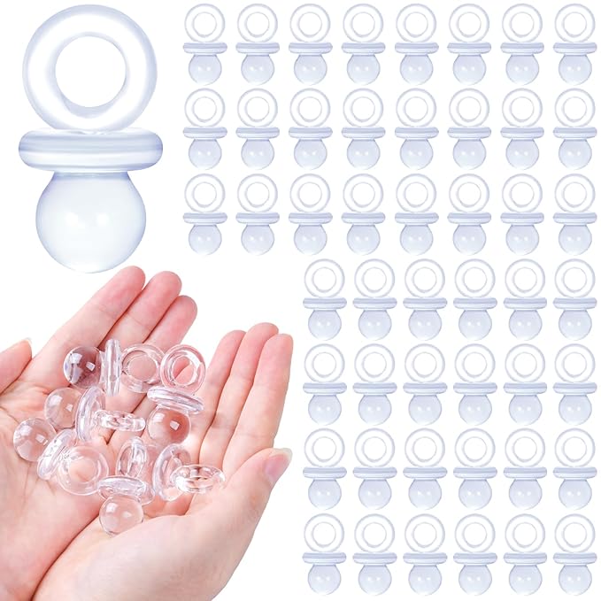 48 Pcs Acrylic Pacifiers for Baby Shower Game Boy Girl, 1.75’’ Baby Shower Pacifiers, Bulk Pacifier for Hunt Games, Decoration DIY, Gender Reveal Table Scatter, Party Favors(Clear)