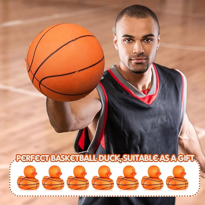 Deekin Rubber Ducks 2 Inch Bulk Sport Party Favors for Team Events Decorations Birthday Party Supplies Club Player Gift(100 Pcs,Basketball Texture)