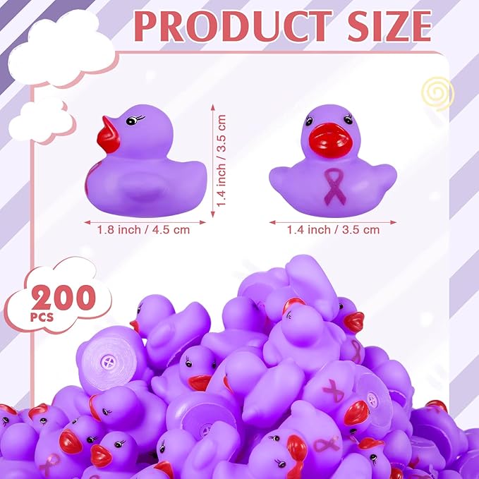 Lunmon 200 Pcs Purple Rubber Ducks Alzheimers Awareness Ribbon Bath Duck Float Mini Bath Toys Bulk Pancreatic Cancer Domestic Violence Awareness Products for Charity Event Supplies