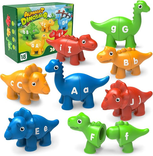 26PCS Dinosaur Alphabet Learning Toys for Kids Ages 3-5, Double-Sided ABC Matching Game with Uppercase Lowercase, Montessori Educational Fine Motor Toys, Preschool Sensory Sorting Toy Gift
