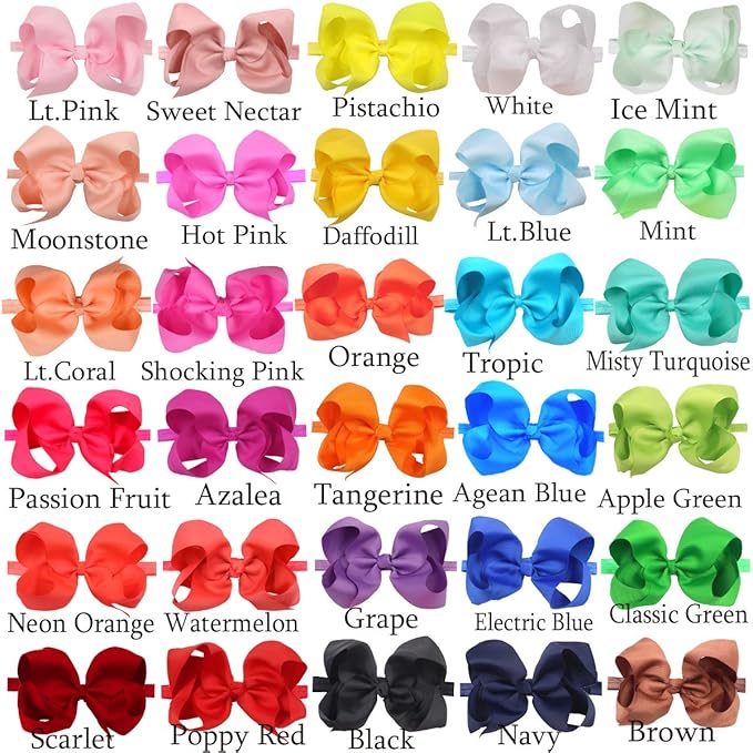 CellElection 30 Colors Baby Girls Headbands 6Inch Big Bows Elastic Hair Bands Headbands Hair Accessories for Newborns Infants Toddlers Kid