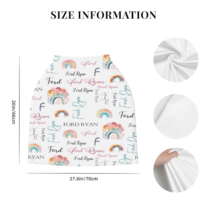 Personalized Car Seat Covers for Babies with Name – Multi-use Breastfeeding Cover Custom Rainbow Carseat Canopy Cover, Infant Stroller Covers for Boys and Girls