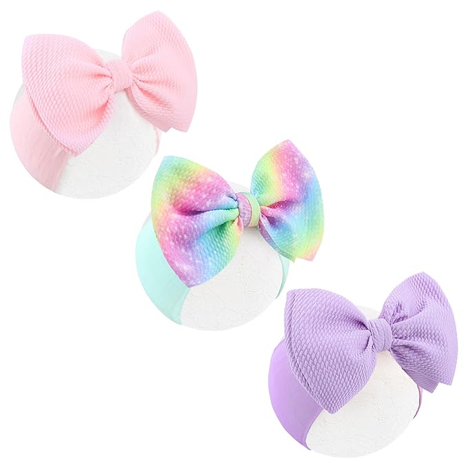 Rainbow Colored Hair bows for Newborn Infant Toddler Baby Girl Pink Purple Headbands 3pcs Girls Hair Accessories Baby Shower Gifts