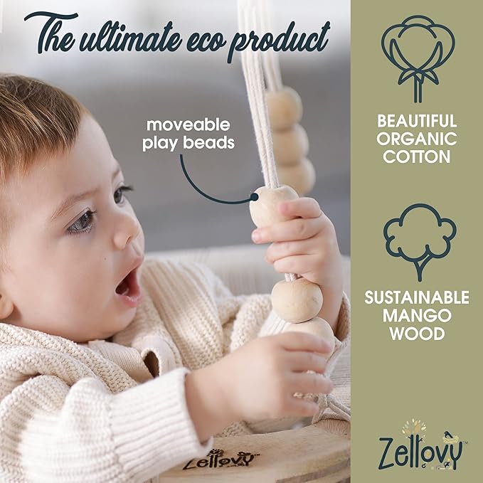 Organic Macrame Baby Swing Chair with Cushion & Portable Canvas Backpack | Boho Baby Swing Outdoor Indoor Infants & Toddler | Hanging Rope Baby Gift | Handmade Crochet Hammock Swing