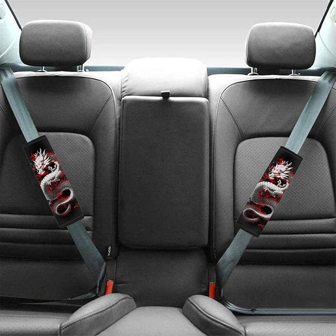 Biyejit Chinese Dragon 2PCS Car Seat-Belt Covers, Comfortable Safety Belt Strap Shoulder Pad for Men or Women, Universal Auto Interior Decor Accessories
