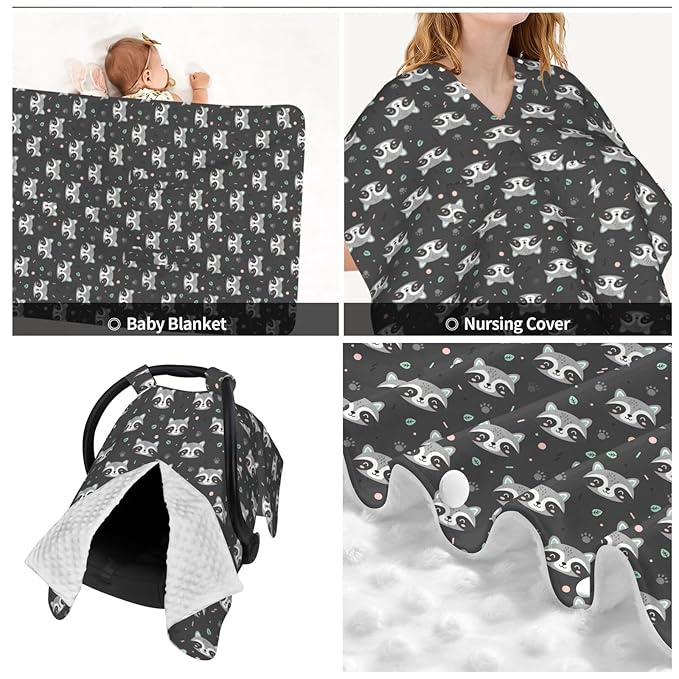 Cartoon Raccoon Baby Car Seat Canopy Nursing Cover for Newborn Car Seat Breastfeeding Covers Blanket Newborn Shower Gift