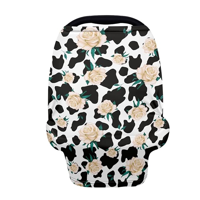 LedBack Flower Cow Print Stretchy Car Seat Cover for Babies,Nursing Cover Breastfeeding Cover,Soft Breathable Baby Carseat Canopy