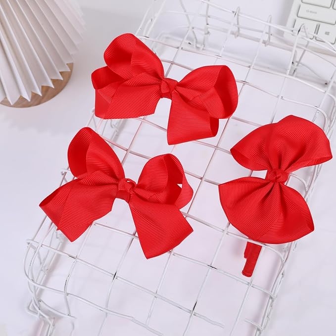 Bow Headband & 2 Pcs 4 Inch Hair Bows Set, Black School Hair Accessories for Little Toddler School Girls (Red)