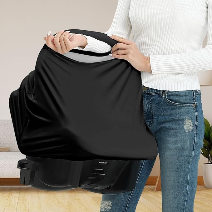 Solid Color Car Seat Nursing Breastfeeding Cover, Multi Use Cover Cozy Carseat Canopy Cover, Infant Babies Stroller Cover,Ultra Soft Stretchy Nurse Gifts - Black Breastfeeding Cover