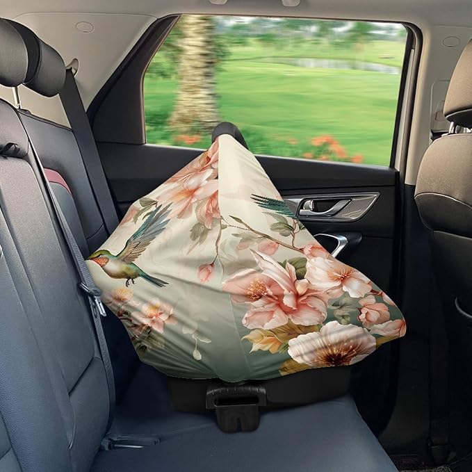 Fashion Hummingbird Floral Print Stylish Infant Babies Nursing Cover Stretchy Car Seat Canopy for Shopping Cart/High Chair/Stroller Covers