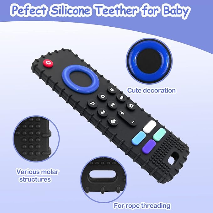 YAPROMO 2Pcs Baby Teething Toys - TV Remote Control Shaped Teethers for 3-18 Babies, Food-Grade Remote Teethers, BPA-Free