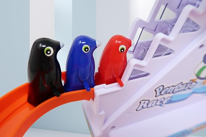 Musical Fun Penguin Chasing Track Game, Playful Roller Coaster Toys for Toddlers and Kids, Playset with Flashing Light,On and Off Music Switch, Stair Climbing Penguins Set for Kids 3+