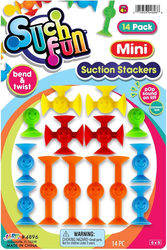 JA-RU Mini Suction Stackers (1 Pack, 14 Pieces Each) – Colorful Suction Cup Toys for Kids Ages 4-8 & Up | Suction Bath Toys | Stress Relief Fidget Toy & Sensory Bin Filler. 4896-1