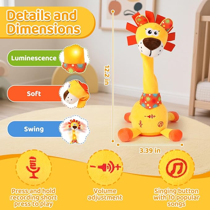 Dancing Talking Lion Baby Toy, Adjustable Volume Interactive Mimicking Toy Singing Recording Repeating What You Say Lion Toy, Musical Birthday Gift for Grandkids Infants Toddlers(Orange)