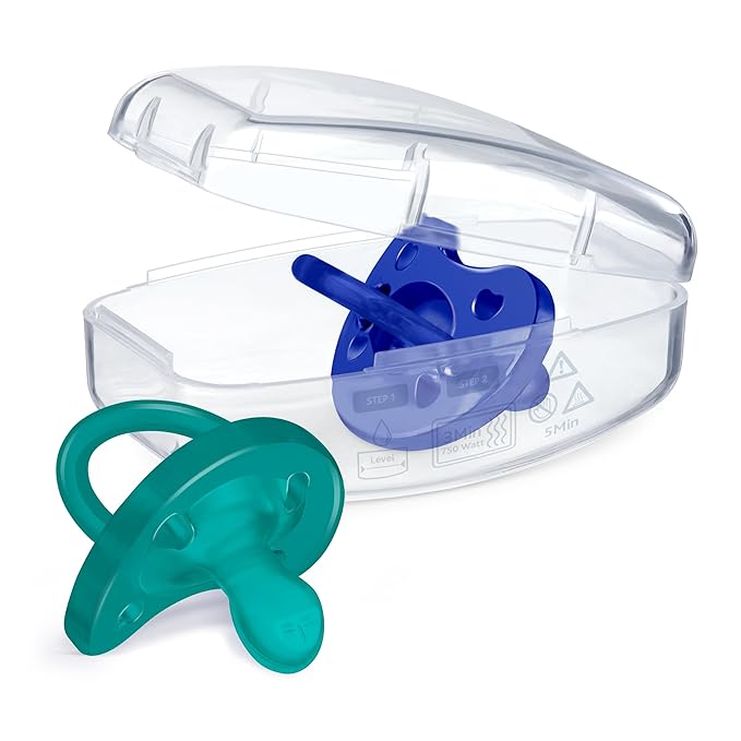 Chicco PhysioForma Orthodontic Pacifier for Babies 16-24 Months, 100% Soft Silicone, BPA Free & Breathing Support, 2-Pack with Sterilizing Case, Dark Blue Green