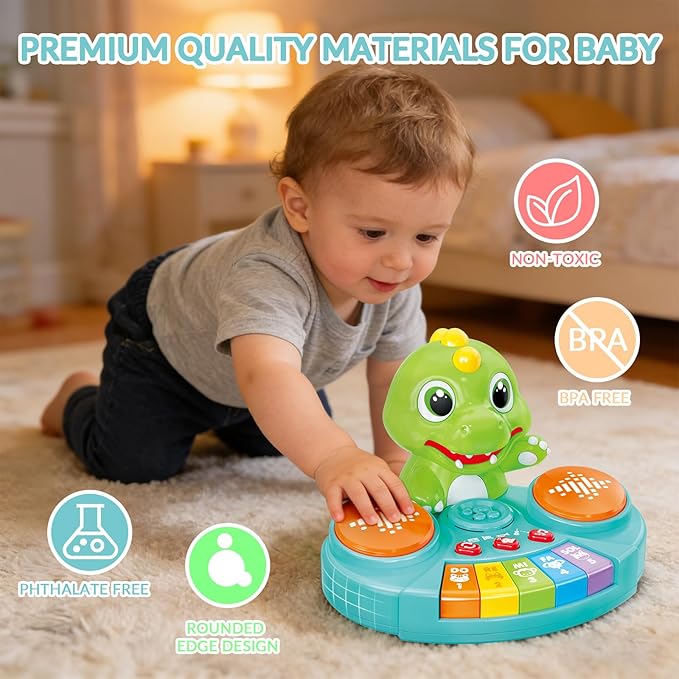 Dinosaur Baby Piano Toy with Animal Sounds, Light Up Educational Keyboard, Interactive Musical Toys for Babies 6-12 Months and Toddlers