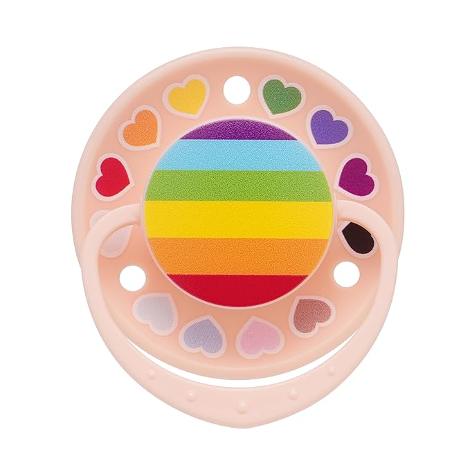 Adult Pacifier Silicone Nipple: Cute Rainbow Round Big Size Shield Binky for Anxiety - Heart Paci for Autism Sensory Stress Relief Gifts Pink with Case