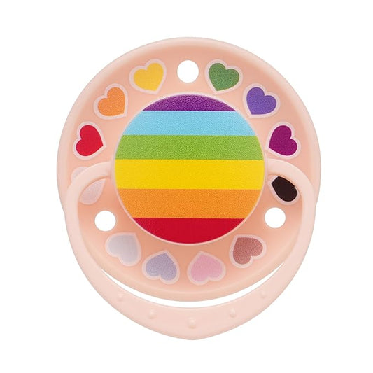 Adult Pacifier Silicone Nipple: Cute Rainbow Round Big Size Shield Binky for Anxiety - Heart Paci for Autism Sensory Stress Relief Gifts Pink with Case