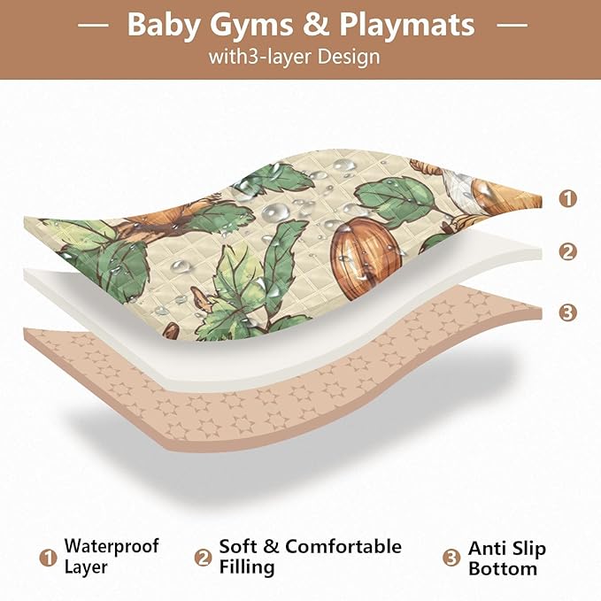 Squirrel Hazelnut Unique Soft Thick mat for Baby to Play on Floor for Floor Portable Foldable Travel Play Mat for Babies Infants Toddlers, 50'' x 50''para juegos de
