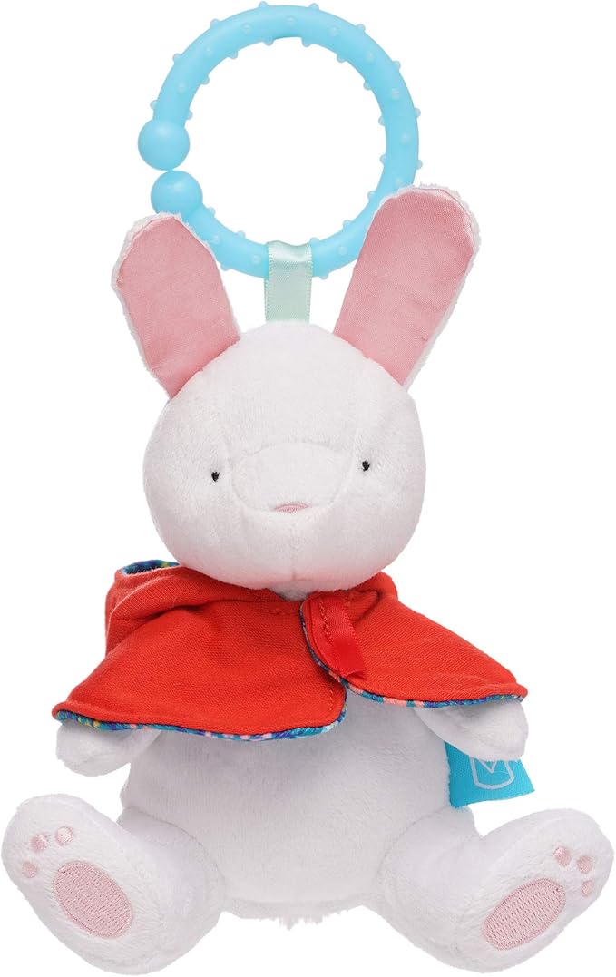 Manhattan Toy Fairytale Rabbit Plush Baby Travel Toy with Chime, Crinkle Ears and Teether Clip-on Attachment