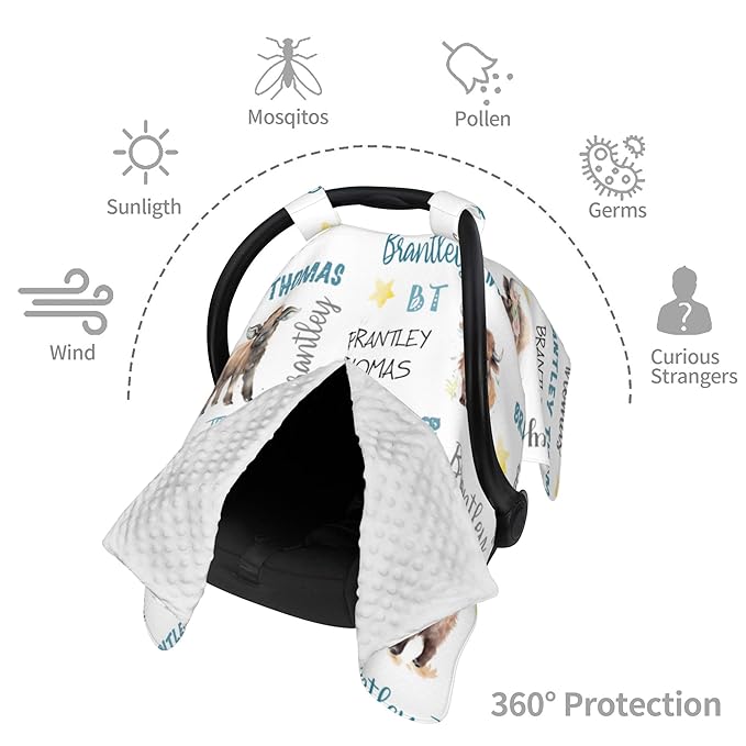Custom Baby Car Seat Canopy Personalized Car Seat Covers with Name for Baby Boys Girls Customized Buffalo Nursing Breastfeeding Cover Infant Carseat Canopies Newborn Minky Baby Blanket