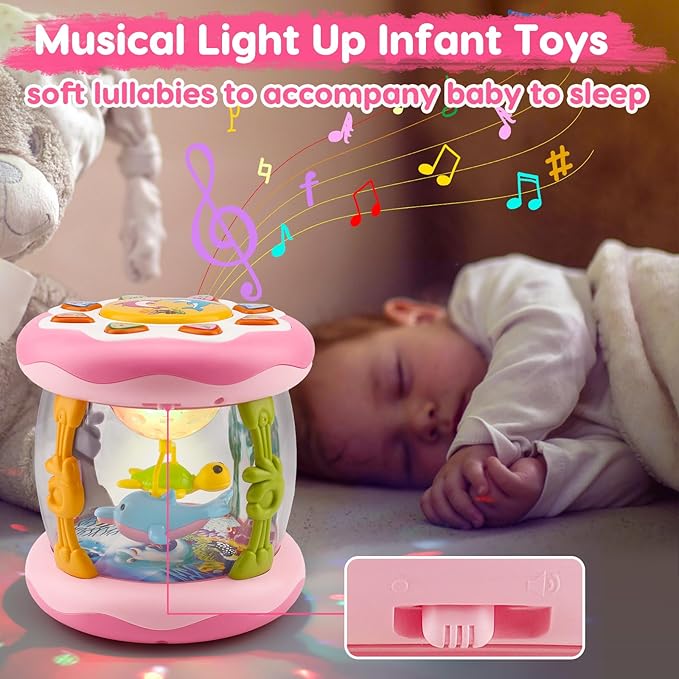 Baby Girls Toys 0-6 Months Ocean Projector Rotating Musical Light Up Tummy Time Toy Infant Aquarium 0-3 4 5 6 7 8 9 Months Crawling Toys Babies 6-12 Month Girl 1 Year Old Birthday Newborn Shower Gifts
