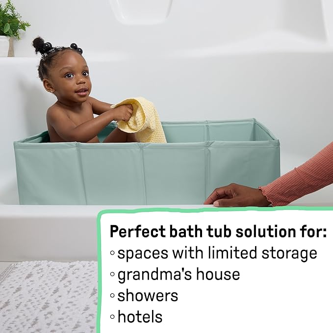 Ingenuity Tuckaway Toddler Folding Tub, Converts Shower to Tub, Folds to Store, Easy to Clean, No Assembly Required, Portable Baby Bathtub for Travel, 12M-5Y, Green