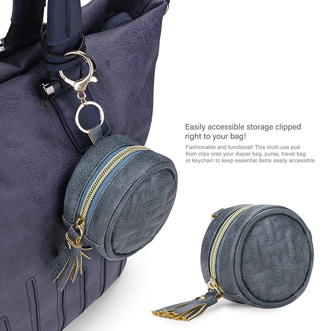 MOMIGO Pacifier Case Bag - Leather Pacifier Holder with Clip for Diaper Bag Stroller Purse Charm, Holds 2 Pacifiers Outdoor Travel (Weave Blue)