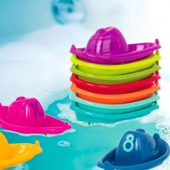 Battat – 10 Stackin' Bath Boats – Numbered & Stackable Bathtime – Floating Toys for The Bath, Pool, Beach – Educational Toys – 6+ Months