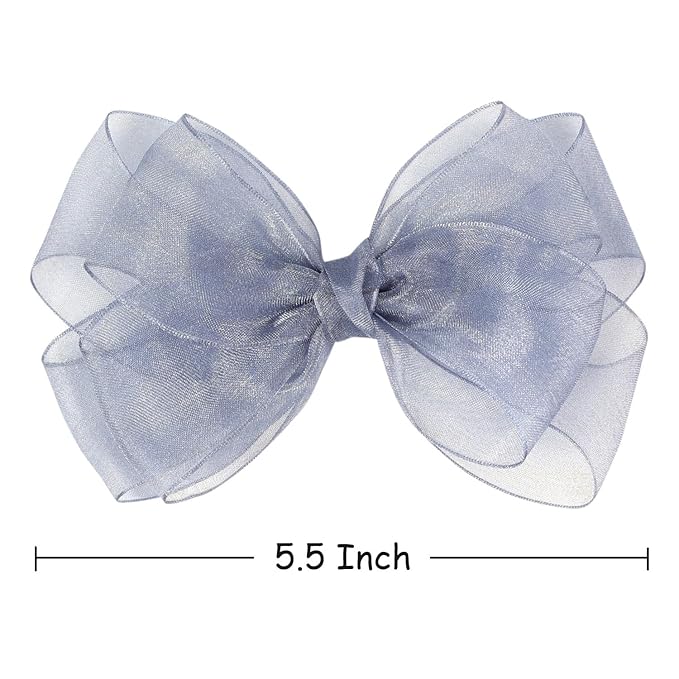 5.5-Inch Organza Double Hair Bows Alligator Clips Hair Accessories for Girls Toddler Kids Children Teens - Gray
