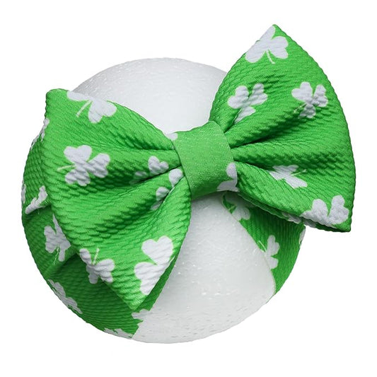 St. Patrick's Day Baby Girls Headbands, Green Clover Printed Big Bows for Baby Girls Elastic Irish Wide Hairbands for Toddlers Newborn Infant Gifts