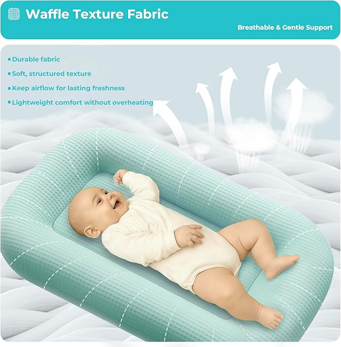 Baby Lounger for Newborn - Infant Lounger 0-24 Months with Lounger Cover, Adjustable Baby Nest Lounger, Breathable Fabric & 3D Support Newborn Lounger, Portable Newborn Essentials, Blue