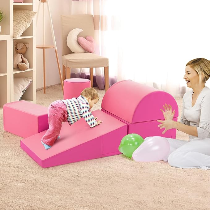 Costzon 5 Pieces Climbing Toys for Toddlers, Soft Foam Block Play Structures Infants Climbers for Child Development, Waterproof Kids Climbing Toys Indoor for Preschool Baby