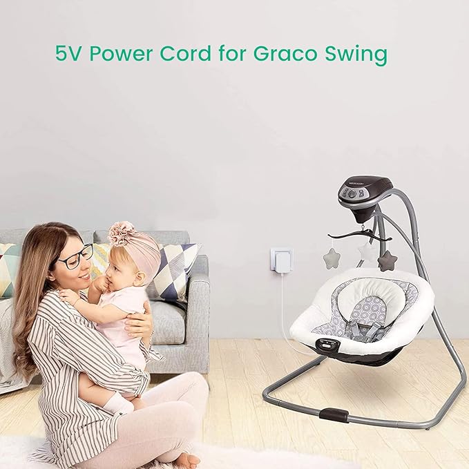 Power Cord Replacement for Graco DuetSoothe, Simple Sway Swing, Glider LX, DuoGlider, Sweetpeace, 5V Baby Swing Charger White