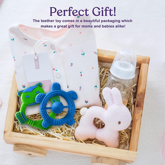 Baby Teething Toys for Newborn, Infants 0-6 Months Silicone Teethers for Babies 6-12 Months BPA Free (Bee - Blue & Green)
