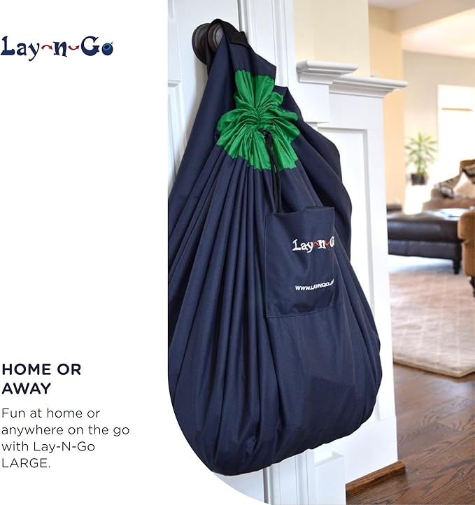Lay-n-Go Layflat Portable Drawstring Cinch Storage Toy & Mini Figures Organizer & Play Mat, Mesh Pockets, Home & Travel, Kids & Toddlers Playdates, 2 Straps for Backpack, Durable, Machine Washable