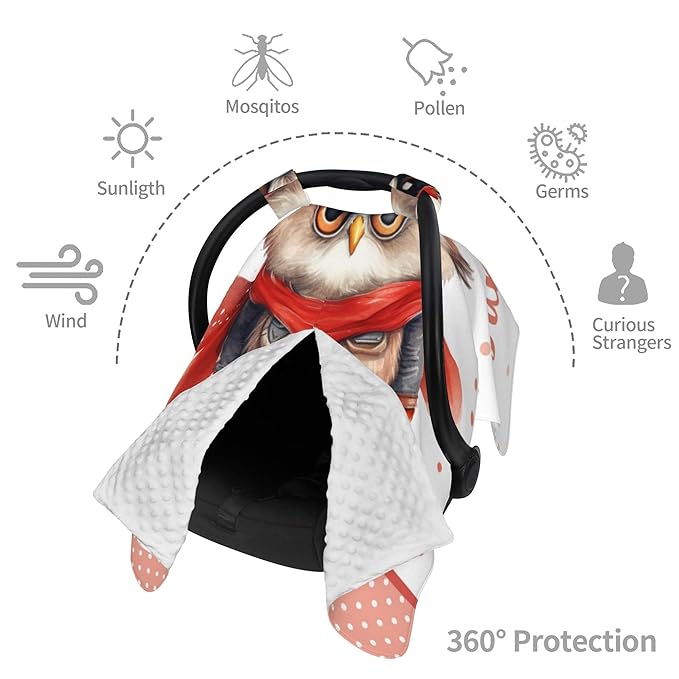 Winter Carseat Cover for Baby Personalized Owl Baby Car Seat Cover with Name Custom Minky Car Seat Canopy Boys Girls Infant Carrier Covers Nursing Cover Toddler Blanket