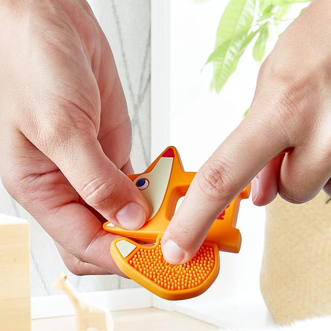 HABA Silicone Teethers for Babies 6-18 Months - Fox Design Silicone Teether Ring and Grasping Toy for Safe Sensory Development - Dishwasher Safe Baby Essentials