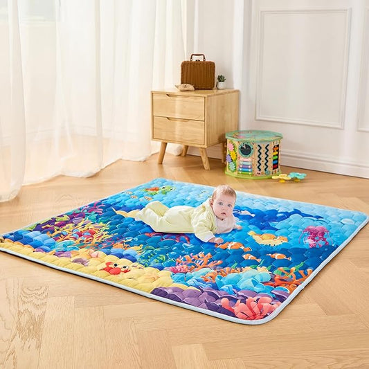 Baby Play Mat, 50" X 50" Playpen Mat Premium Foam Baby Floor Play Mats, Foldable Thick One-Piece Crawling Mat, Non-Slip Cushioned Baby Playmat for Infants,Babies,Toddlers (Blue)