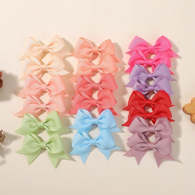 yoyokid 20PCS 2 Inch Baby Hair Bows for Girls, Mini Grosgrain Ribbon Alligator Clips for Infants Toddlers in Pairs, 10 Colors B