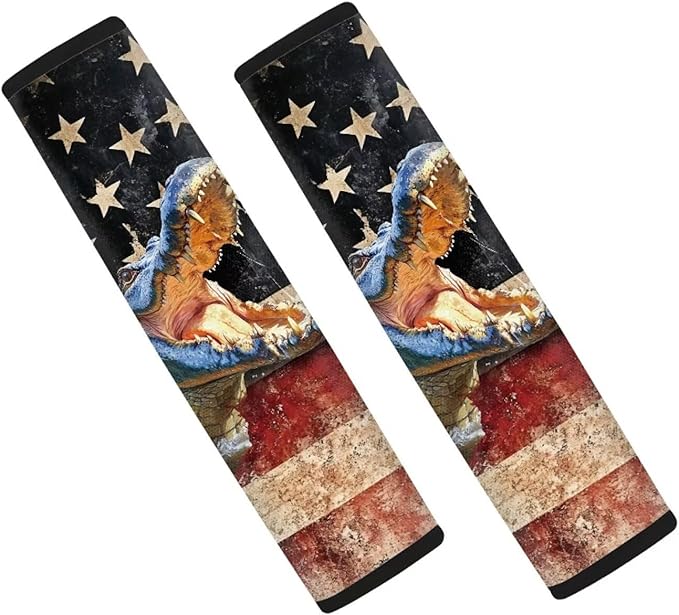 Car Seat Belt Cover Pad,2-Pack Soft Car Safety Seat Belt Strap Shoulder Pad for Adults and Children,2 Piece Crocodile USA Flag