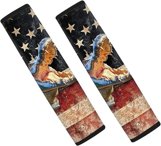 Car Seat Belt Cover Pad,2-Pack Soft Car Safety Seat Belt Strap Shoulder Pad for Adults and Children,2 Piece Crocodile USA Flag