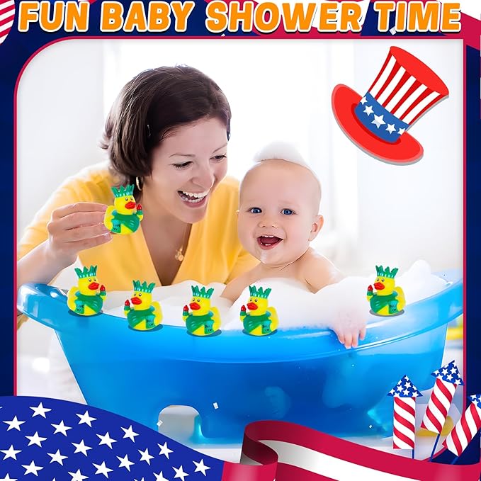 12 Pcs Patriotic Rubber Ducks,Statue of Liberty Ducks,4th of July Ducks for Party Favors Baby Bath Toys Kids Classroom Exchange Prizes Jeep Ducking for Independence Day