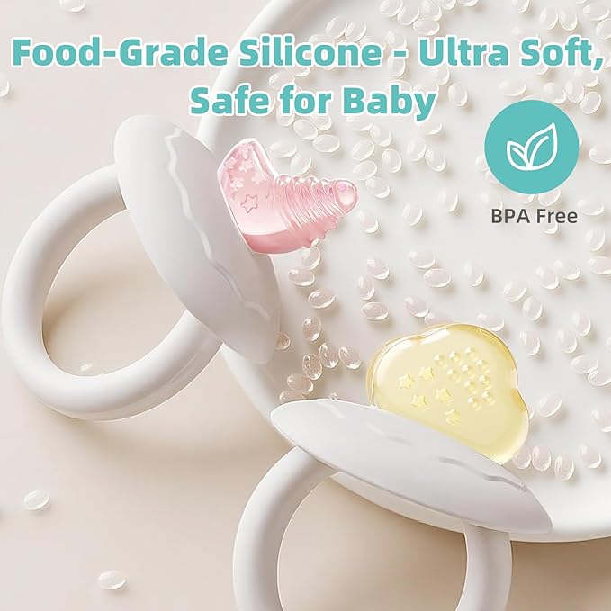 BumbleBee Soft Silicone Teething Toys Set, Easy to Hold Toy for Baby Teething Relief Soothes Sore Gums, Food Grade Silicone Teethers for Babies 0+ Months，2Pcs Set