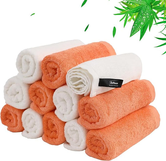 Baby Washcloths 12 Pack, 10x10 inch Small Wash Cloths for Face and Body, Super Soft & Gentle Orange Face Towels on Sensitive Skin, Baby Registry Bath Shower Gifts for Newborn Kid Toddler Children