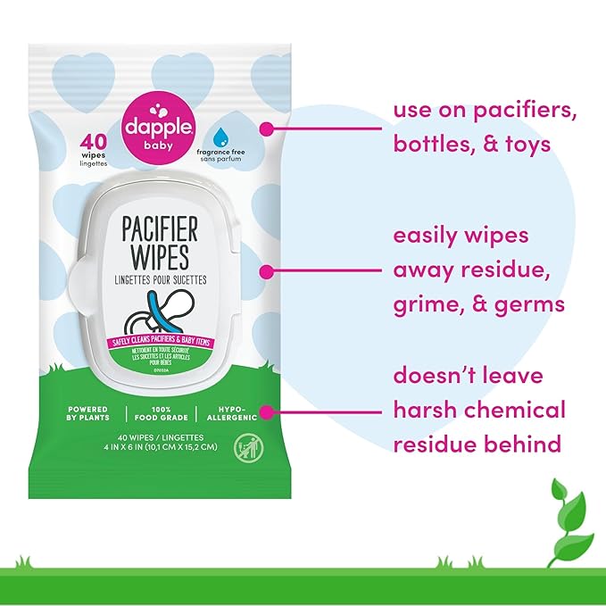 Dapple Baby Pacifier Wipes for Infants and Toddlers - (3 Pack) 40 Count - Fragrance-Free, Hypoallergenic & Food-Grade - Diaper Bag Essentials