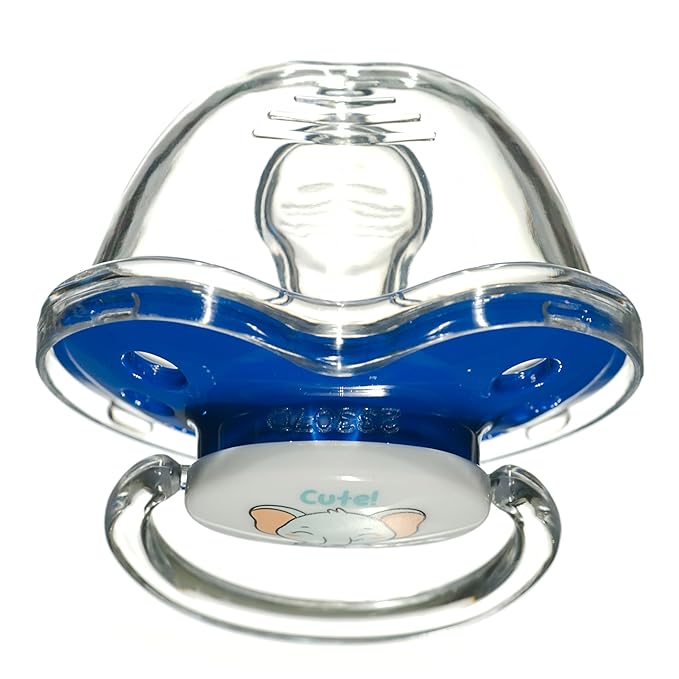Playtex Baby Binky Orthodontic Pacifier with Snap-On Cover, Air Comfort Shield, Medical Grade Silicone, Up to 6 Months, Blue & Orange (2 Count)
