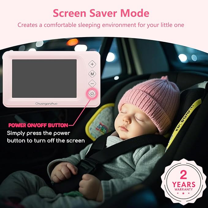 Baby Car Camera with NO.1 Night Vision, 3X Zoom, USB Powered, 5'' HD 1080P IPS Crystal-Clear Car Baby Monitor, Backseat/Carseat Camera for Kids Infants Rear Facing, S100U Light Pink