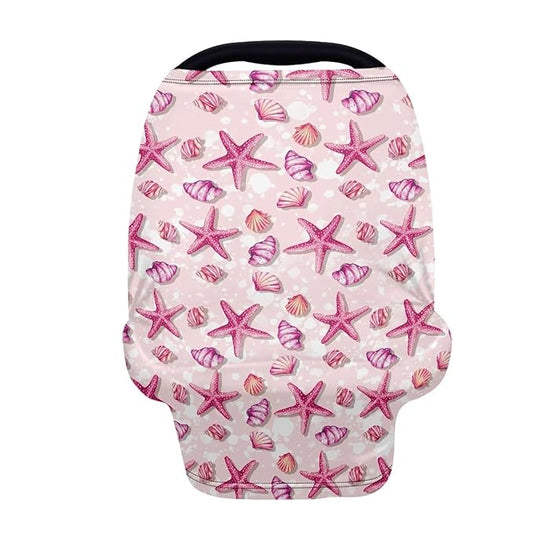 AFPANQZ Pink Starfish Nursing Cover Breastfeeding Scarf Baby Car Seat Covers for Boys Girls Infant Carseat Canopy Stretchy Soft Breathable Multi-Use Cover Up for Stroller High Chair